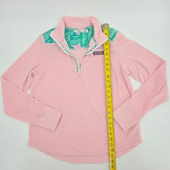 Vineyard Vines Terry Pullover Top Womens Size Small 1/4 Zip Banana Leaf Preppy - Picture 6 of 8